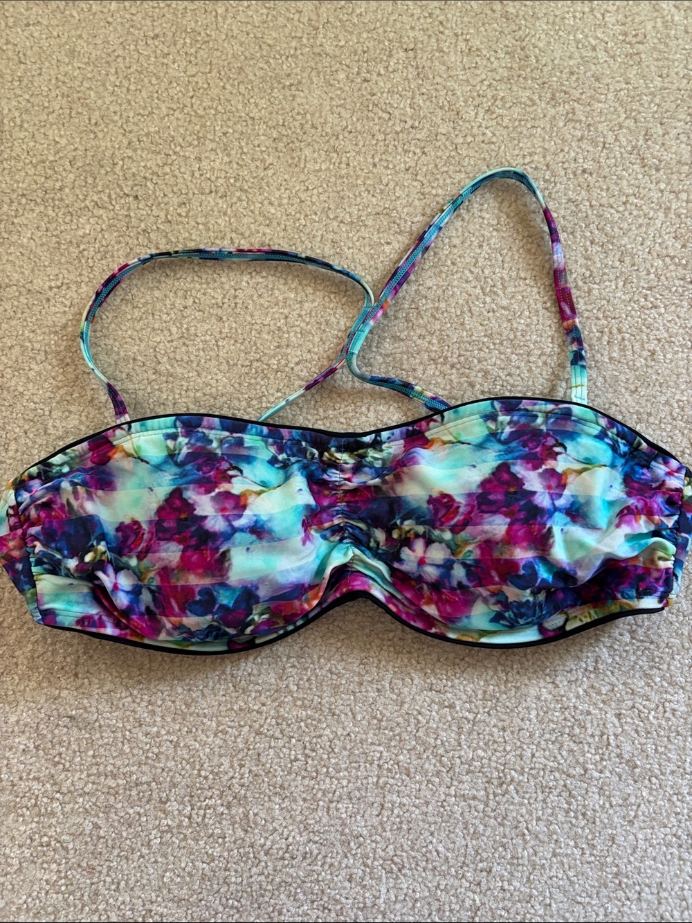 Athleta Floral Bandeau Bikini Top in Teal, Purple, Pink